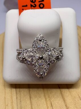 Sterling Silver Moissanite Floral Cluster Ring Size 7
